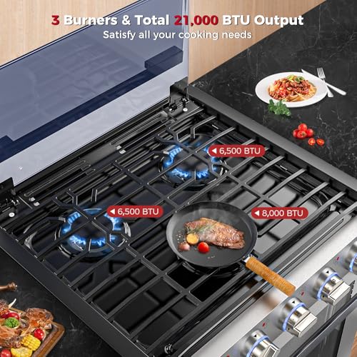 CAMPLUX Classic RV Stove Propane Range 21 Inches, Propane Oven with 3 Burners Cooktop for RV, RV Oven Stove Combo 28,100 B...