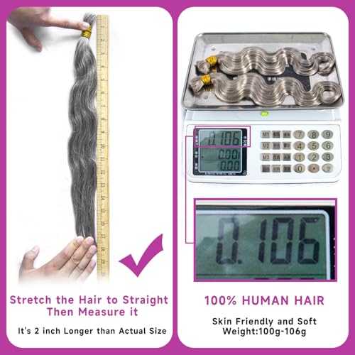 Human Braiding Hair for Boho Braids, Body Wave Bulk Salt and Pepper Human Hair 100g 2 Bundles/Pack Brazilian Virgin Hair No Weft Wet and Wavy Gray Hair Extensions for Black Women 20 Inch