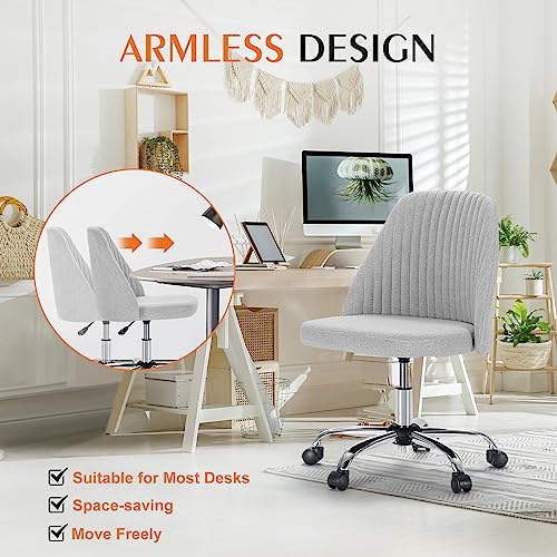 Sweetcrispy Armless Vanity Chair, Cute Comfy Home Office Desk Chair with Wheels, Modern Upholstered Task Computer Seat for...