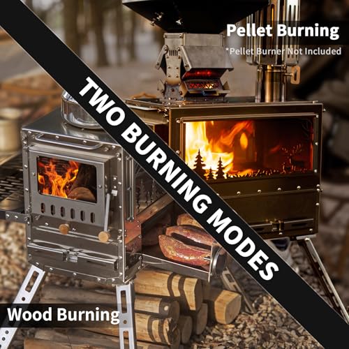Wood Burning Stove Hot Tent Stove, Stainless Steel Portable Camping Stove with Oven & Camping Table and 6 Chimney Pipe for...