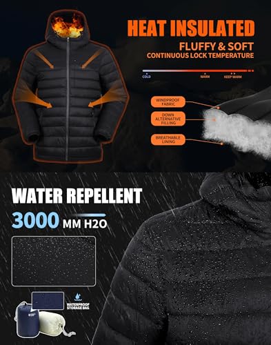Pioneer Camp Men's Lightweight Packable Puffer Jacket with Hood Warm Puffy Winter Jacket Coat Insulated for Ski Hiking Travel