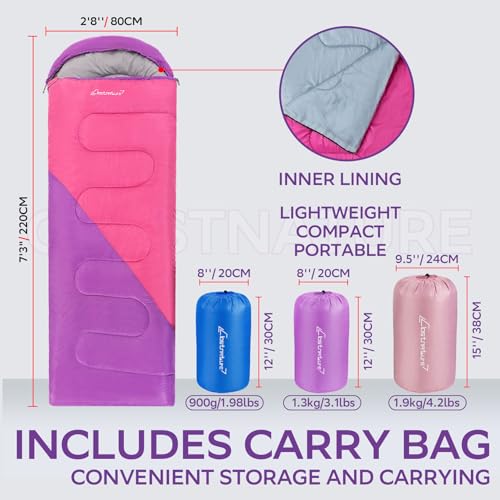 Clostnature Sleeping Bag for Adults and Kids - Lightweight Camping Sleeping Bag for Girls, Boys, Youths, Ultralight Backpa...