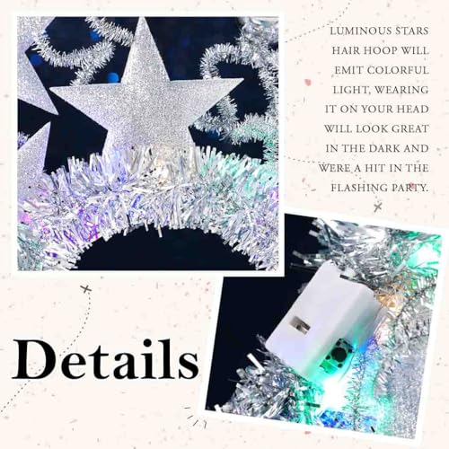 DRESBE Light Up Star Headband New Year LED Headbands Glow NYE Party Hair Accessories for Women