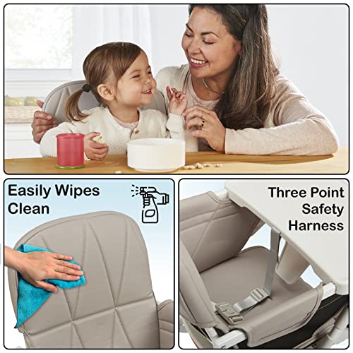 Primo PopUp Folding High Chair for Baby Age 6 to 36 Months - Taupe Folding Beach Style High Chair with Removable Dishwashe...