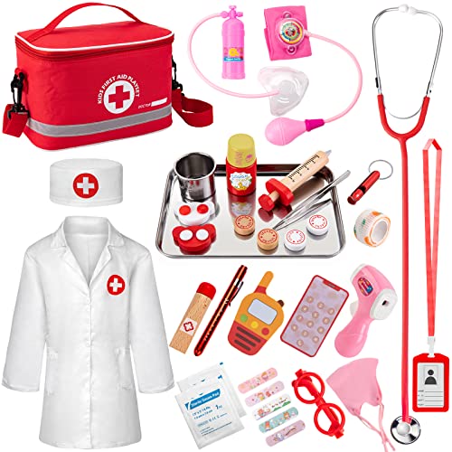 Doctor Kit for Kids, 34 Pcs Kids Doctor Playset Kit for Toddlers 3-5 with Medical Storage Bag & Real Stethoscope, Fun Role...
