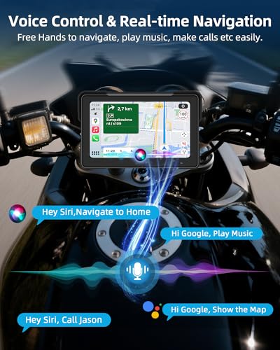 7 Inch Motorcycle Carplay GPS Navigation System with Apple Carplay and Android Auto Portable HD Screen with Dual Bluetooth...