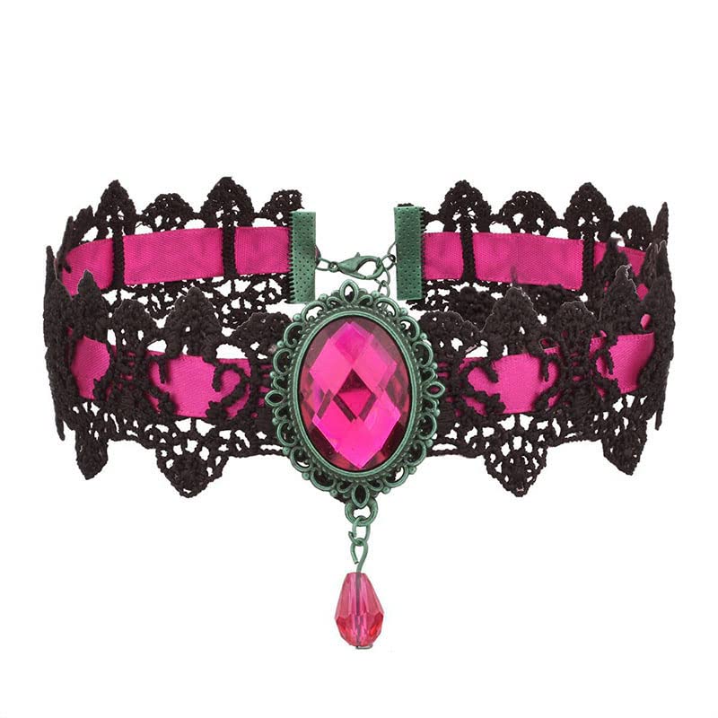AOCHEE Black Lace Choker Necklace Lace Gothic Choker for Women for Halloween Weeding Costume Party Prom Vampire Choker (Pink)