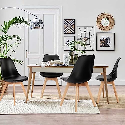 OLIXIS Set of 4 Dining Kitchen Mid-Century Modern Chairs with Wood Legs and PU Leather Cushion for Living Room Bedroom Out...
