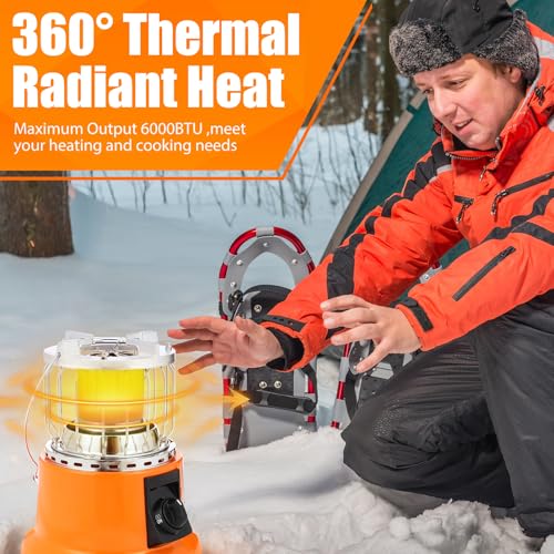Tujoe 2 in 1 Propane Heater Stove 6000 Btu Portable Outdoor Camping Heater Cooker Gas Stove with Hose and Pressure Reducin...