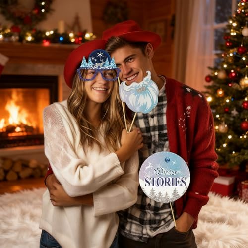 Winter Photo Booth Props - Set of 33 Winter Wonderland Party Decorations Christmas Photo Booth Props for Froze Party Holid...