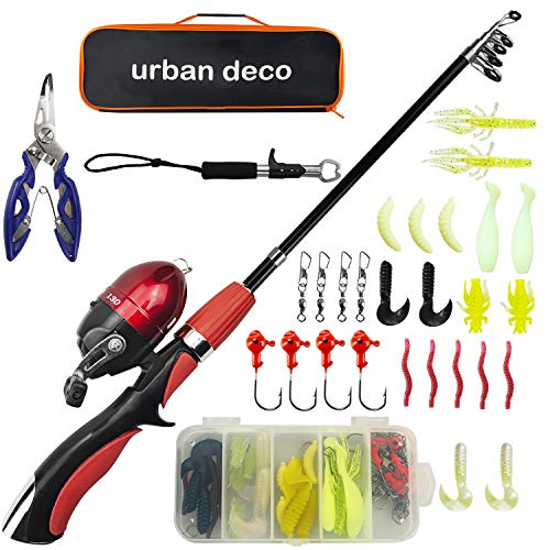 Urban Deco Kids Fishing Pole Set Portable Telescopic Kids Fishing Rod and Reel Combo Kit with Tackle Box for Beginners, Bo...