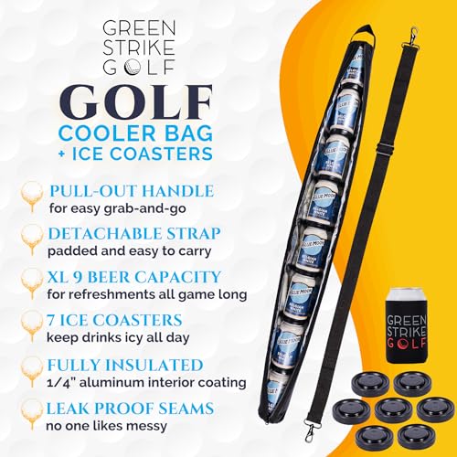 9 Can Insulated Golf Beer Sleeve with 7 Ice Pack Coolers - 8mm Thick Insulation Keeps Drinks Cold and Leak Proof Zipper – ...