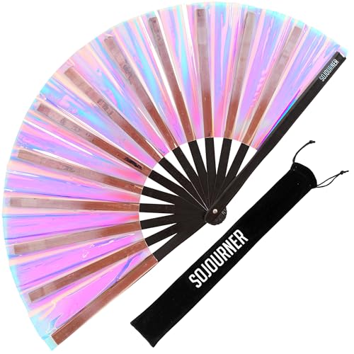 SoJourner Bags Rave Fan - Large Folding Fan - Clack Fan Hand Fan for Raves, Halloween, Burlesque, Rainbow Outfits for Wome...