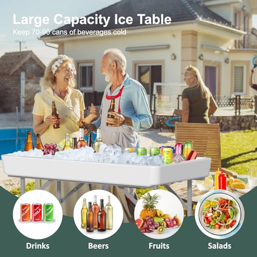 IWDOO 4 Foot Ice Cooler Table, Outdoor Cooler Table with Removable Matching Skirt and Shelf, Folding Ice Tables for Party,...