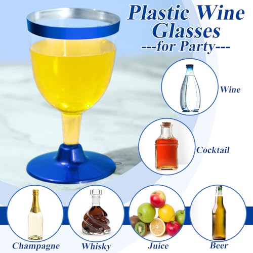 Jingmore 50 Pcs Rimmed Cups Plastic Wine Glasses Champagne Flutes 6 oz Wine Cups Clear Toasting Glasses Mini Stemware for ...