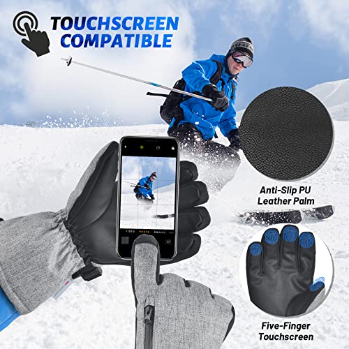 Magelfarm Unisex Waterproof Touchscreen Ski Gloves for Men Women, 3M Thinsulate Winter Snow Gloves with Pocket