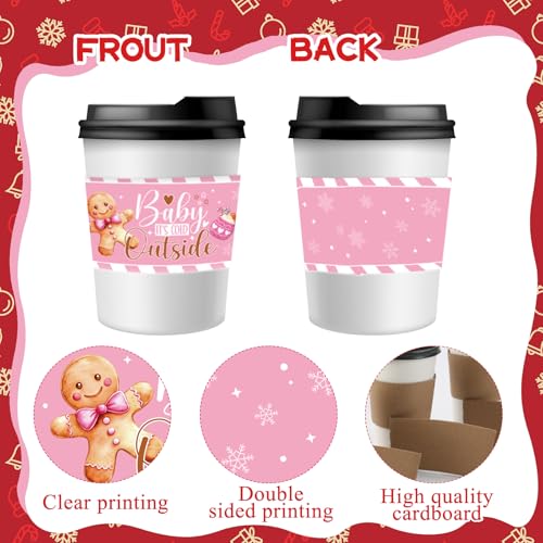 Disposable Coffee Cup Sleeves, 36 Pcs Pink Hot Cocoa Bar Paper Tumbler Sleeves for Hot Cold Drinks, Vintage Christmas Deco...