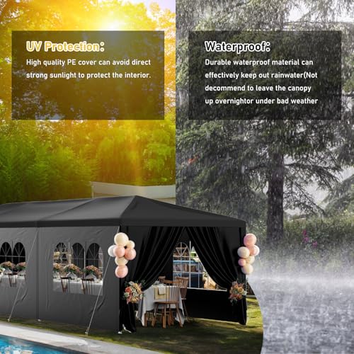 10x30 Black Outdoor Party Tent with 8 Removable Sidewalls Tents for Parties Gazebo Canopy Event Tent for Wedding, Birthda...