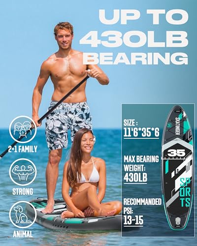 Skatinger Asiaticus & Sports｜11'6"x35" Super Wide Inflatable Stand Up Paddle Boards, All Accessories2, 100L Backpack, Shou...