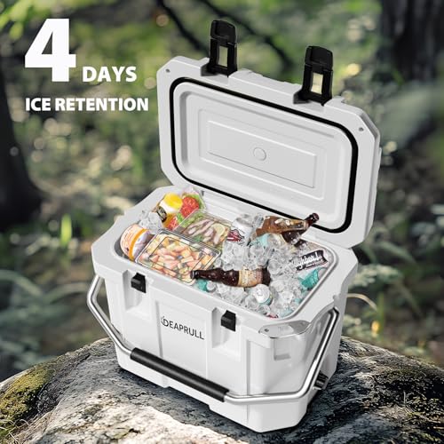 Hard Cooler, Insulated Ice Chest Box Holds Ice for More Days, Portable Cooler with Handle, Cup Holders, Double Latches for...
