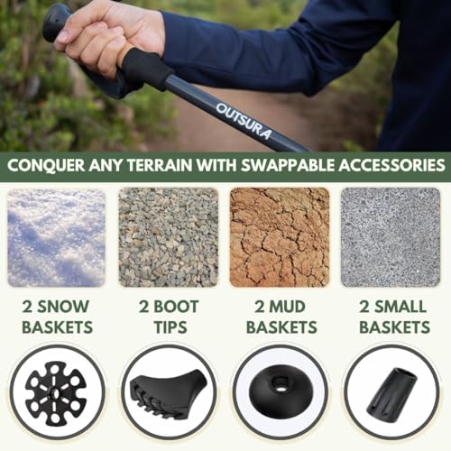 Outsura Trekking Poles for Hiking Collapsible Lightweight Aircraft Graded Aluminum Hiking Poles with Cork Grip & Quick Loc...