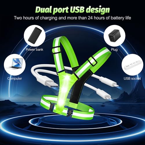 Cabbqiu LED Reflective Running Vest - Light Up With 3 Modes, Rechargeable Night Gear for Runners - Safety Belt for Women Men