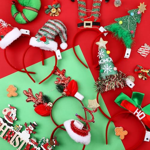 Zeyune 16 Pcs Christmas LED Headbands Xmas Tree Costume Headwear Reindeer Elf Hats Headband Light up for Party