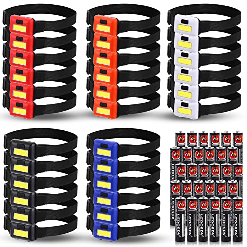 Treela 30 Pieces Led Headlamp Flashlight Outdoor Head Lamp Adjustable Headband Flashlights with 3 Modes Include 90 AAA Bat...