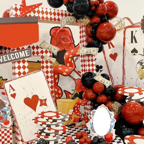 Lukiituke 75PCS Balloon, Black, Red, and Gold (12in and 5in), Casino Theme Party Decorations, New Year, Graduation, Weddin...