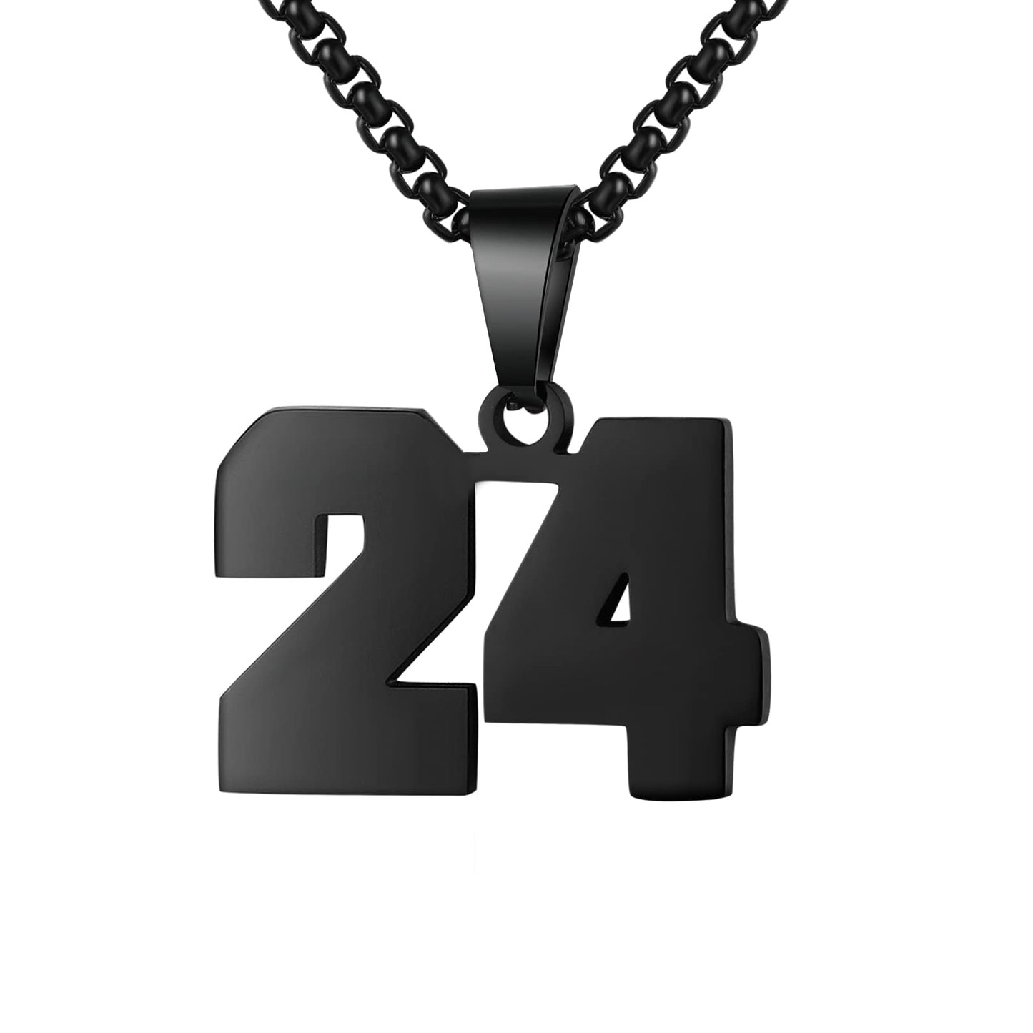 Number Necklaces Personalized Necklaces Black Initial Number Pendant Stainless Steel Chain Movement Necklaces for Men Women (24)