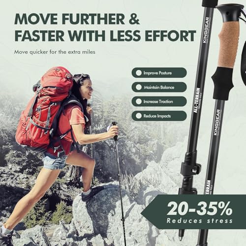 KINGGEAR Nordic Walking Stick, TP1 Hiking Poles Retractable Lightweight 7075 Aluminum, Trekking Poles with Flip Lock, Natu...