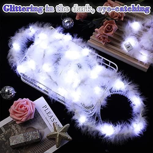 Seematn 12 Pcs Christmas Light up Headband Angel Headband Feather Angel Headpiece Angel Costume Accessories with 9 LED Lig...