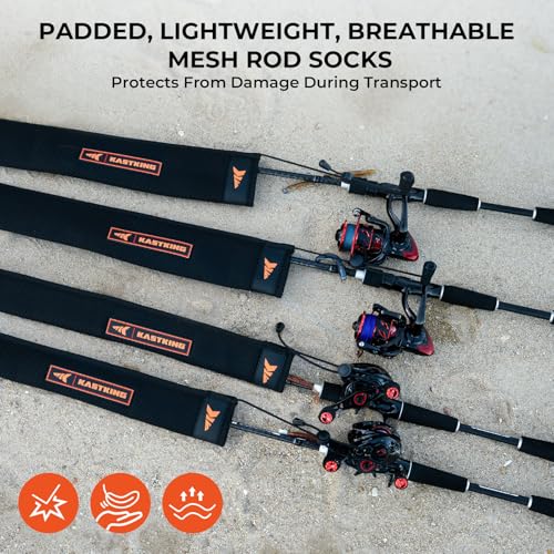 KastKing MeshGuard Rod Socks, Fishing Rod Sleeve, Neoprene Fishing Pole Sleeve, Fishing Rod Covers, Built-in Hanging Loop...