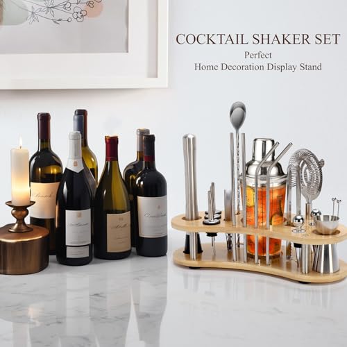 Cocktail Shaker Set,19-Piece Bartender Kit with Stand,Bar Tool Set:Martini Shaker,Jigger,Ice Strainer,Corkscrew,Mixer Spoo...