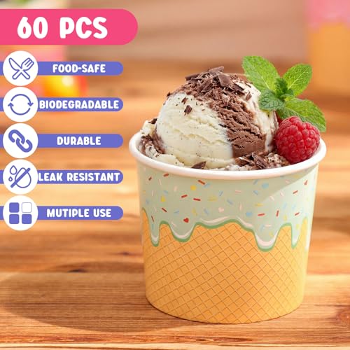 Jingmore 60 Pcs Ice Cream Bowls Paper Ice Cream Cups 4/6/8 oz Containers Bulk 6 Colors Disposable Sundae Bowls for Dessert...