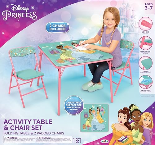 Disney Princess Girls Folding Table & Chairs Set for Kids and Toddlers 36 Months Up to 7 Years, Includes: 1 Table (36" L x...