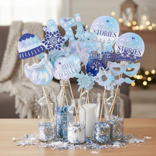 Winter Photo Booth Props - Set of 33 Winter Wonderland Party Decorations Christmas Photo Booth Props for Froze Party Holid...