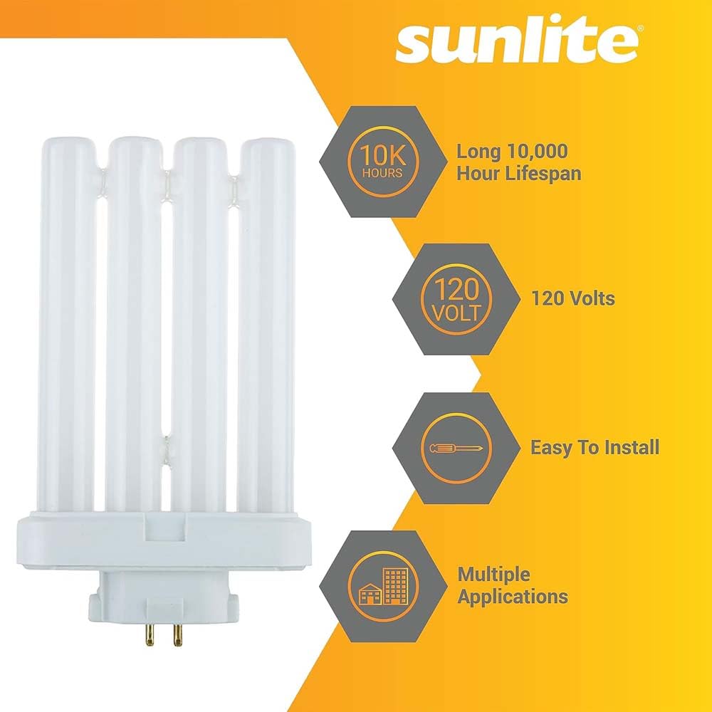 Sunlite 40531 FML27/65K/2PK Quad Tube Plug-in Compact Fluorescent Lamp, FML 4-Pin, 27 Watts, 1500 Lumens, 6500K Daylight, 4-Pin (GX10q4) Base, 120 Volts, 2 Pack