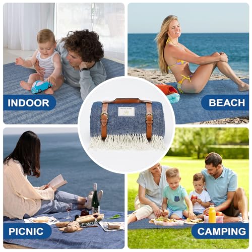 G GOOD GAIN Waterproof Picnic Blankets- Extra Large Outdoor Blanket Foldable, Beach Blanket with PU Handles, Sandproof Pic...