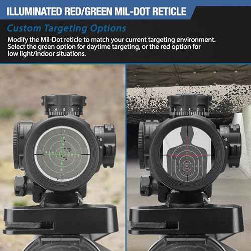 Barska Compact Rifle Scope with Red/Green Illuminated Mil-Dot Reticle ? Side Rheostat, Sunshade, Flip-Up Caps, External Turrets, Waterproof/Fogproof
