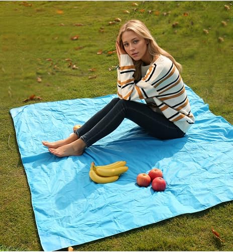 Hympuae Beach Picnic Pocket Blanket 59"x71" - Foldable Lightweight‌ Sandproof Waterproof Mat with 4 Stakes, ‌Outdoor Campi...