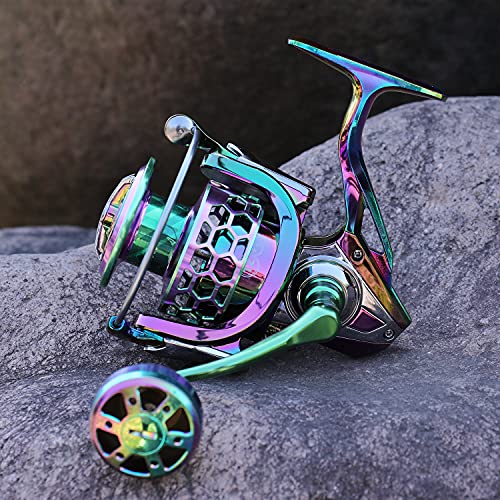Sougayilang Fishing Reel, Colorful Aluminum Frame Spinning Reels with - 12+1 Stainless BB, Oversize Aluminum Handle for Sa...