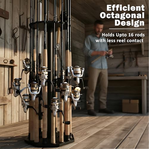 Rush Creek Creations | Rod Holder for 16 Fishing Poles, Garage Organization and Storage, for Reels, Gear, Accessories, Tac...