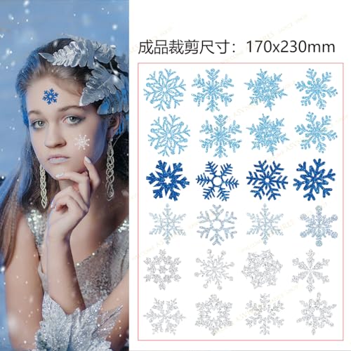 Glitter Snowflake Temporary Tattoos, 48PCS Winter Snowflake Sticker Tattoo Cute Apparel Accessories for Body Face Kids Wom...