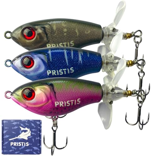 Pristis 3 pcs Topwater Fishing Plopper Lures, Floating Popper Bait Set with Chemically Sharpened Hooks for Saltwater Fresh...