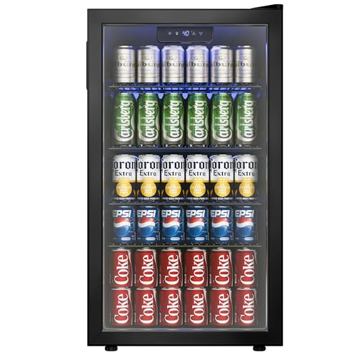 Icyglee Beverage Refrigerator Cooler, 126 Can Mini Fridge with Glass Door for Wine, Soda Beer, Beverage Cooler for Home, B...