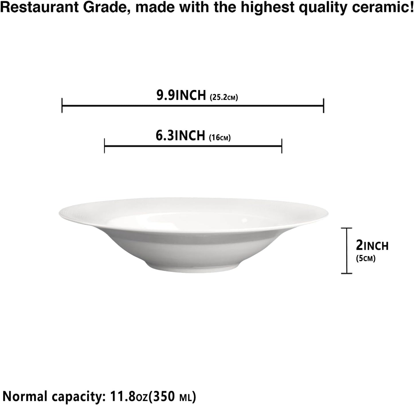 Soup Bowls, Pasta Bowls Plates, White Salad Bowls Set of 4, Embossed Porcelain Wide Rim Bowls, 6 oz, Microwave & Dishwasher Safe, Best for foodies and restaurants 9.9 Inch Reticulated