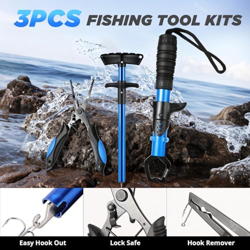 PLUSINNO Fishing Backpack with Fishing Rod and Reel Combos Tackle Boxes, Waterproof Tackle Backpack for Fishing Gear with ...