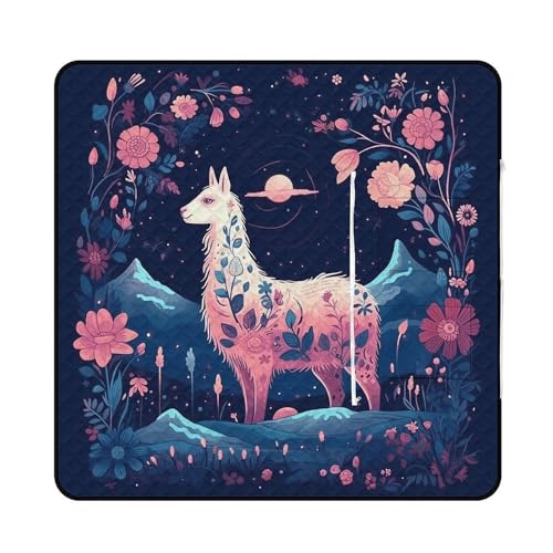 Starry Night Alpaca Picnic Blankets Waterproof Blanket Outdoor Beach Blanket with Tote Bag Design, Foldable Picnic Mat for...