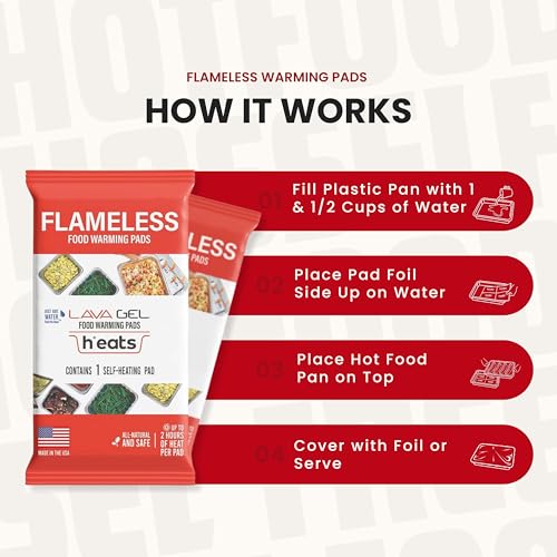 Lava Gel Self-Heating Buffet Kit – Flameless Food Warmer Set for Parties – Includes 4 Trays, 4 Half-Size Heat Pads & Foil ...